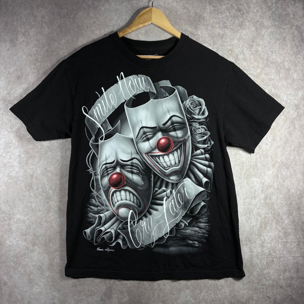 DGA T-Shirt Mens Large Black Smile Now‎ Cry Later David Gonzales Art Graphic Tee